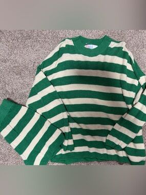 Free People Green and Cream Striped Knit Beach Set